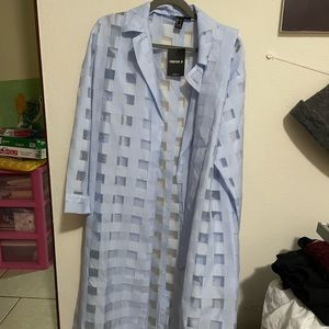 FOREVER 21 Checkered blue mesh trench coat